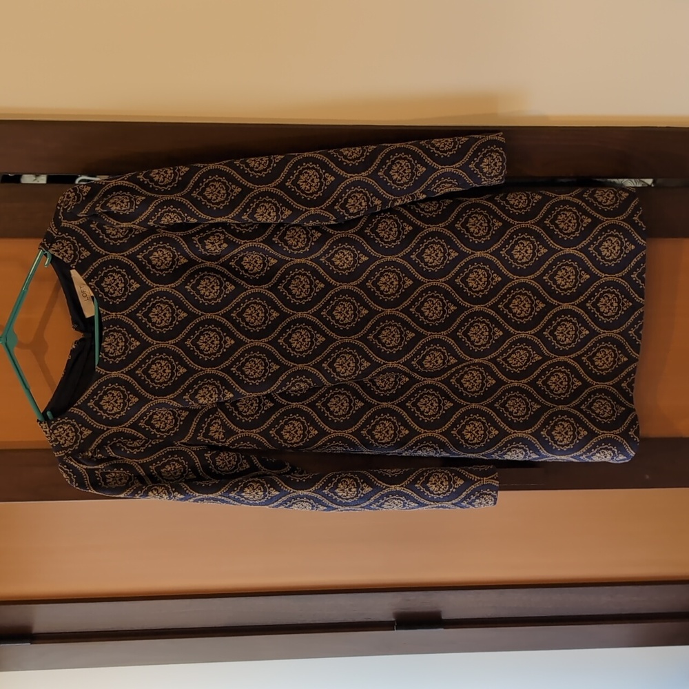 LOFT Navy and Gold Patterned Dress